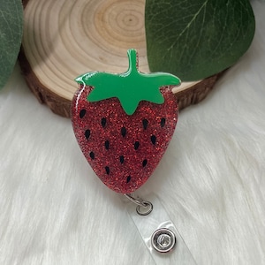 Strawberry Badge Reel--Fruit Badge Reel-Adulting Badge Reel-Graduation Gift-Coworker Gift-Glitter Badge-Nurse Badge Reel-Strawberry Love
