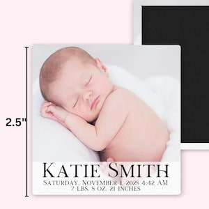 Baby Announcement Square Magnet-Birth Photo Announcement-Baby Photo Card-Personalized Photo Magnet-Fridge Decal-Picture Magnet-Gift for Mom