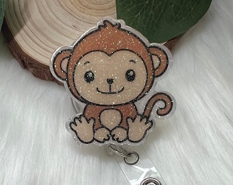 Monkey Badge Reel--Baby Monkey Badge Reel-baby Animal Badge Reel-Dog Mom Gifts-Veterinarian Gift-Monkey Lover Gift-Glitter Badge Reel
