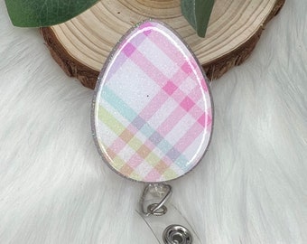 Plaid Easter Egg Badge Reel--Easter Badge Reel-Easter Egg Badge Reel-Spring Badge Reel-Glitter Badge Reel-Bunny Badge Reel-Basket Stuffer