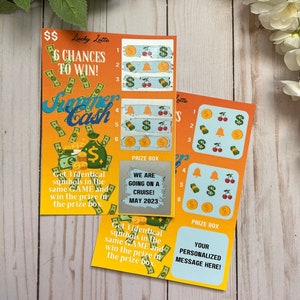 Billet à gratter en espèces d'été--carte à gratter-carte à gratter-message secret-bébé révèle des idées-carte à message secret-billet de voyage surprise