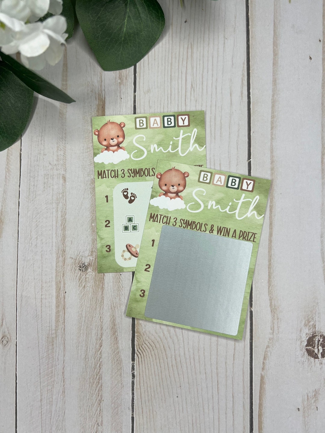 Green Boy Teddy Bear Scratch Gamebaby Lottery Game-diaper Raffle Ticket ...