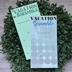 Billet à gratter Vacation Scramble--vacances Reveal-personnalisé vacances-voyage-cadeau-carte à gratter-déchiffrer les mots-carte à gratter-voyage d'anniversaire