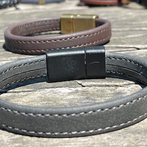 Singlelayer Leather Bracelet, Man Bracelet, Men's Single Layer Leather Bracelet with Magnetic Clasp, Brown Leather Bracelet, Grey Bracelet