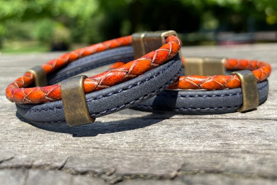 Mens' Navy Blue Leather Multilayer Braided Bracelet | BLU-NB-21