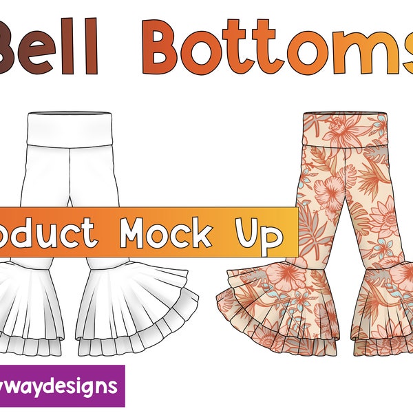 Product Mock Up Template Bell Bottom Trousers, PNG Canva Etc