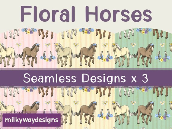 Floral Horses Seamless Print Designs X3 Digital Download - Etsy