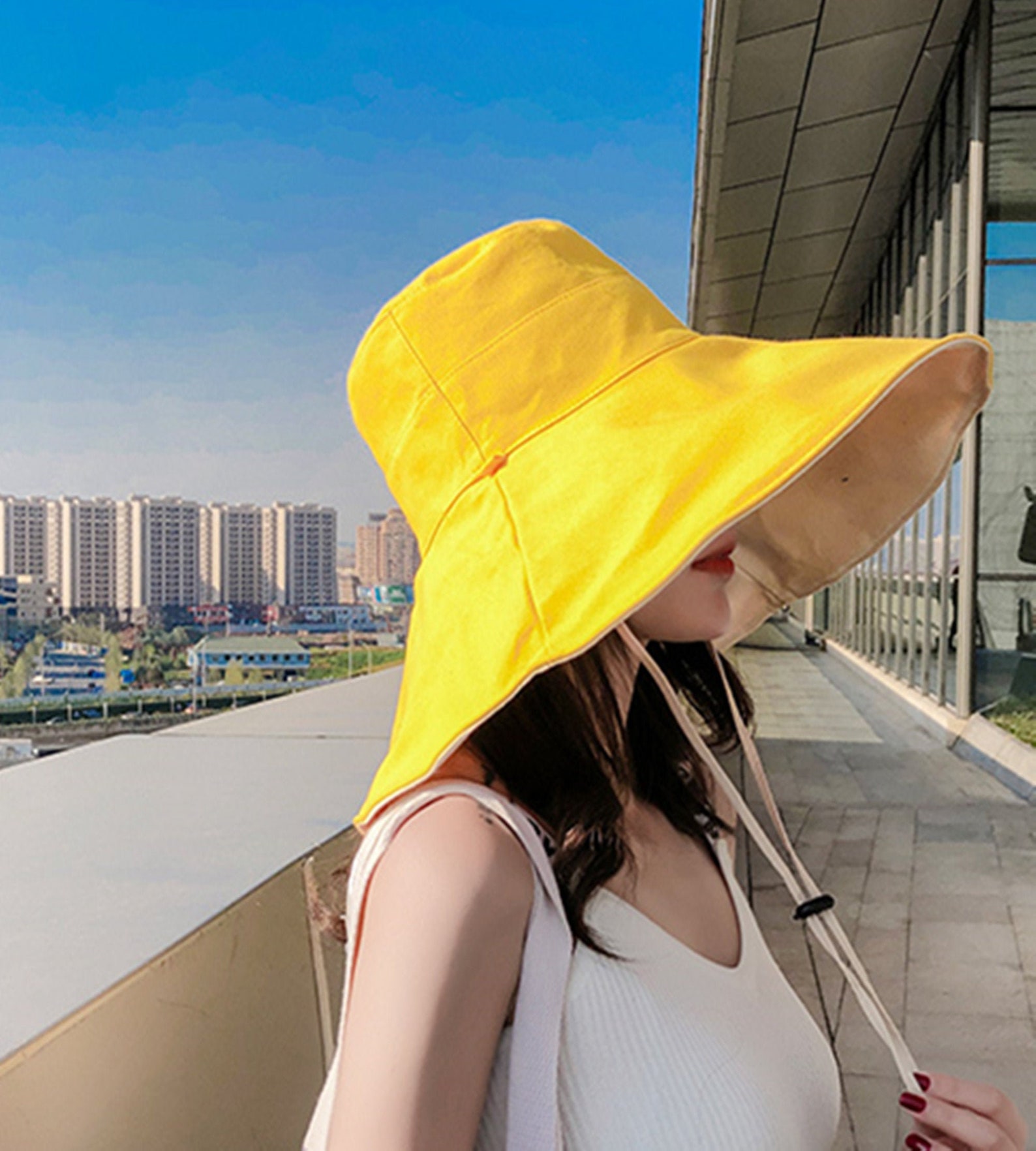 Yellow Bucket Hat Adjustable Size Sun Bucket Hat Women Etsy