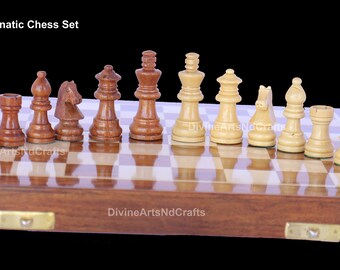 Jeu d'échecs, échecs magnétiques en bois de 14 ", jeu d'échecs pliant magnétique avec 2 reines supplémentaires meilleur jeu d'intérieur artisanal pliable, cadeau de Noël