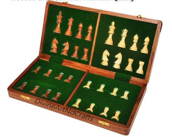 16" Rose Woos Chess set, Folding Wooden Magnetic Travel chess set with a premium quality Staunton chess set a great gift  on Christmas day
