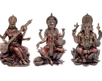 3" Laxmi Ganesh and Saraswati Statue, Goddess Laxmi and Saraswati Statue with Lord Ganesha statue, Best for Diwali puja and Temple Decor