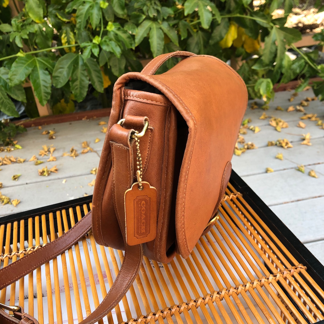 Vintage Coach British Tan Leather Saddle bag Cross Etsy