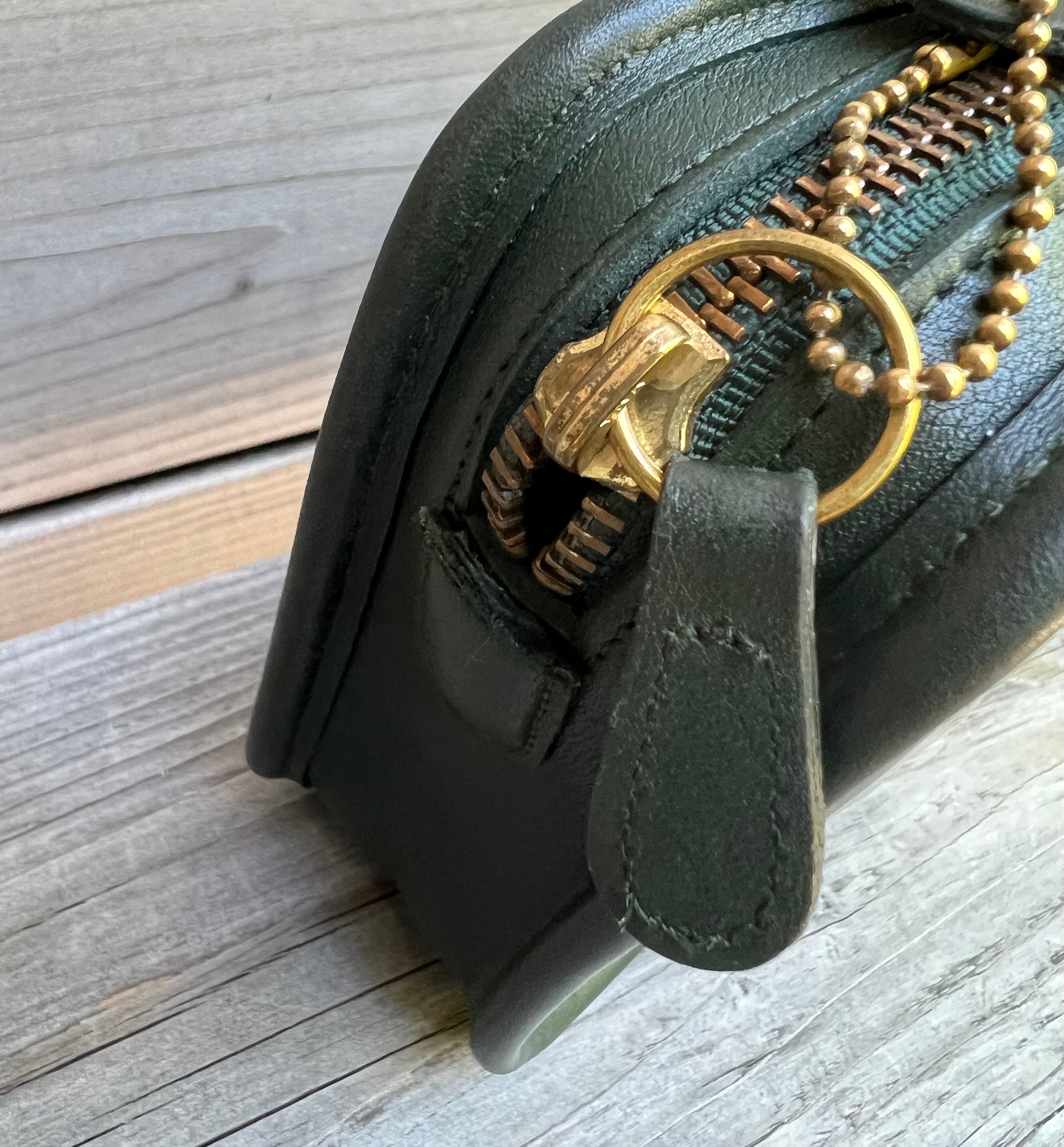 Upcrafted Bottle Green 90s Vintage Coach Leather Clutch Wristlet