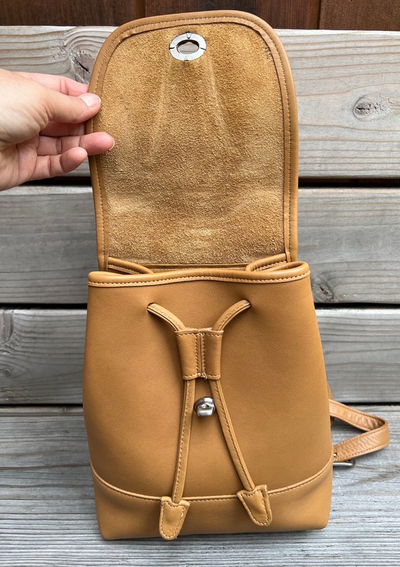 Camel Nickel Vintage Coach leather daypack backpa… - image 4