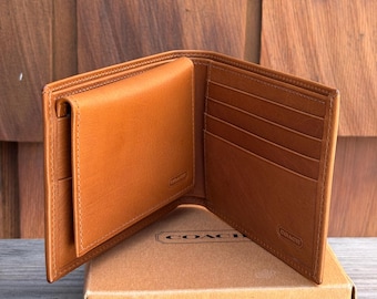 Nieuwe vintage Coach ID portemonnee van waterbuffelleer, opvouwbaar, Britse tan