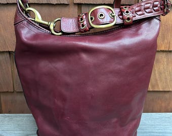 Red Coach XL Bleecker Tattersall Burnished Leather Bucket Duffle Bag Etsy Ireland
