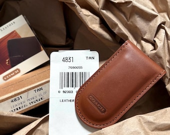 Nieuwe vintage Coach geldclip uit de jaren 90 van leer, British Tan 4831