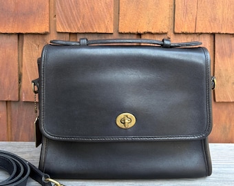 Vintage 1998 Black Coach Court Bag Black Leather Shoulder Bag