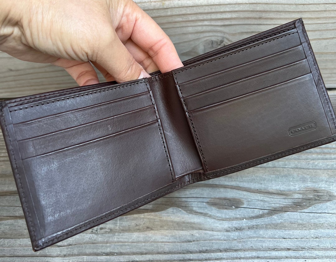 New 90s Water Buffalo Vintage Coach Mahogany Calf Leather Slim Bifold Wallet Etsy