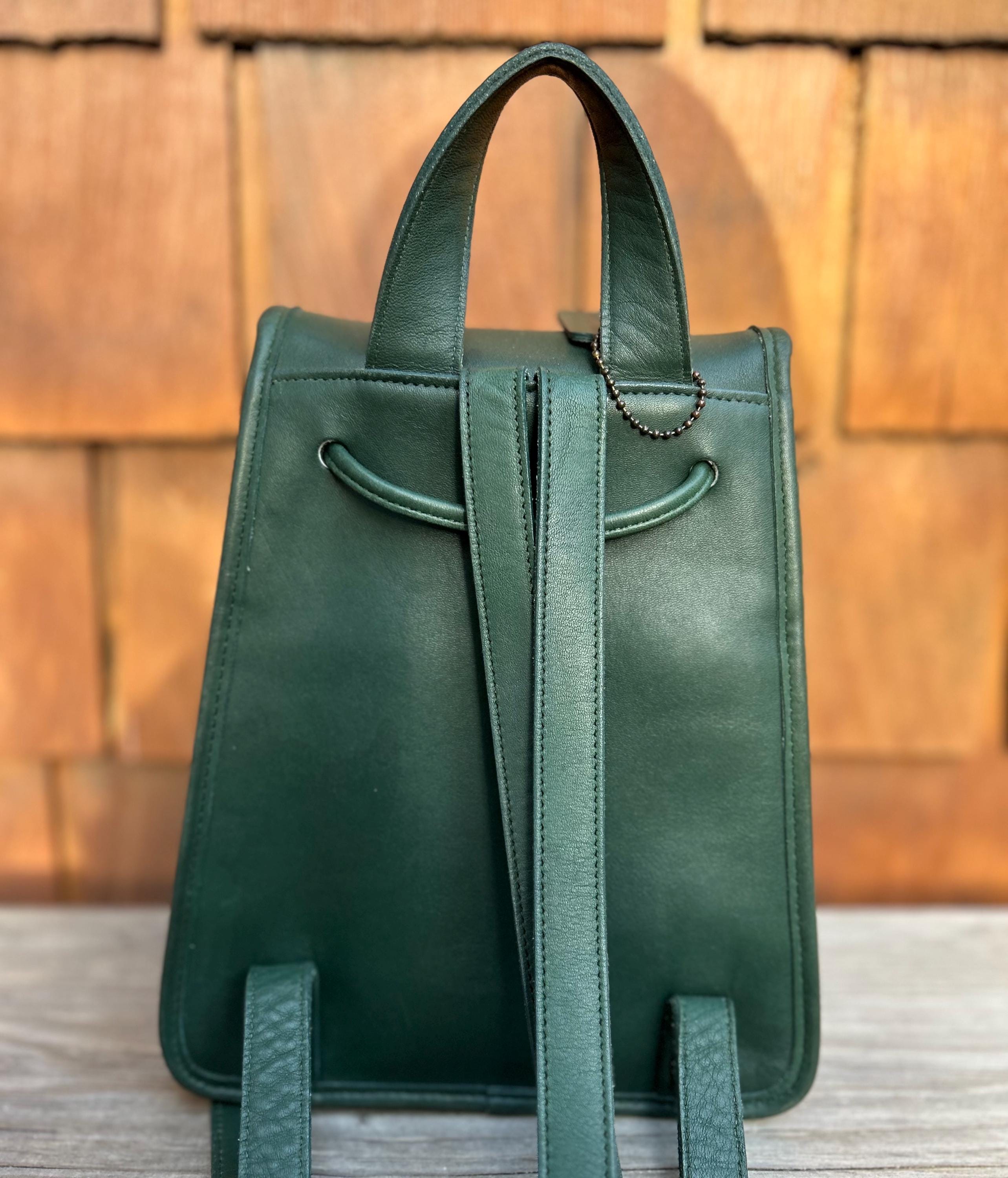 Coach Vintage Green Leather Rucksack Turn Lock Drawstring