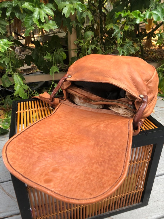 New, Italian Distressed hand woven leather saddle bag Gem