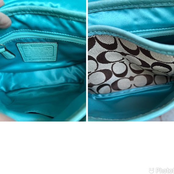 Coach Brown leather coach store teal blue inside