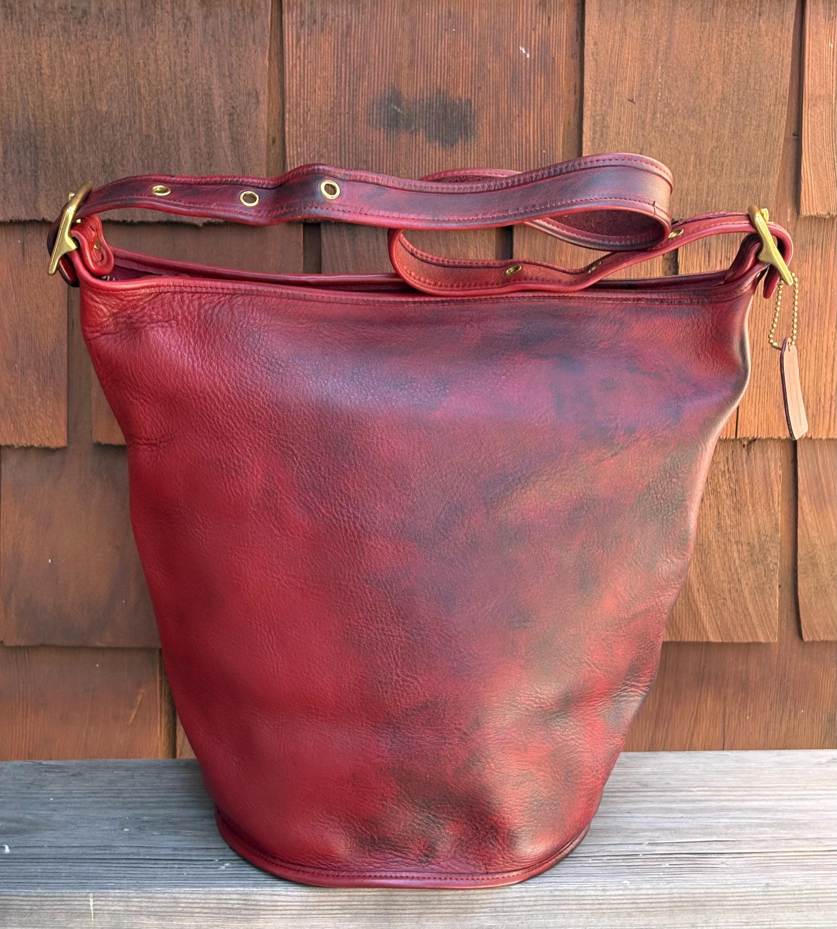 Hand Distressed XL Vintage Coach 9085 Red Duffle Feed Sac Travel