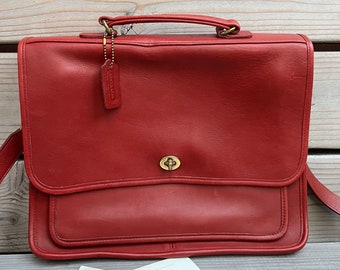 Grote bruine leren coach laptoptas COACH Beekman Messenger Aktetas Tas Schooltas met handvat aan de bovenkant Jaren 70 Lederen Crossbody Professors Tas Etsy Nederland