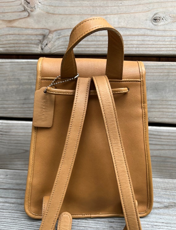 Camel Nickel Vintage Coach leather daypack backpa… - image 5