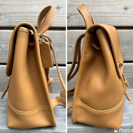 Camel Nickel Vintage Coach leather daypack backpa… - image 6