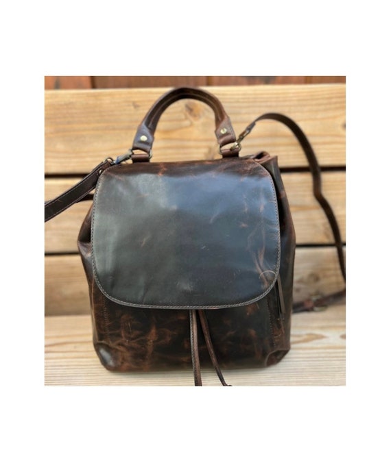 New, Distressed leather Carryall Bucket backpack, 