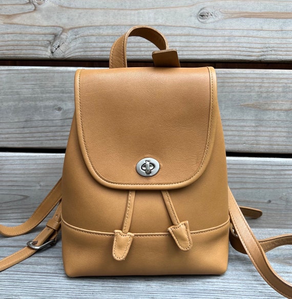 Camel Nickel Vintage Coach leather daypack backpa… - image 1