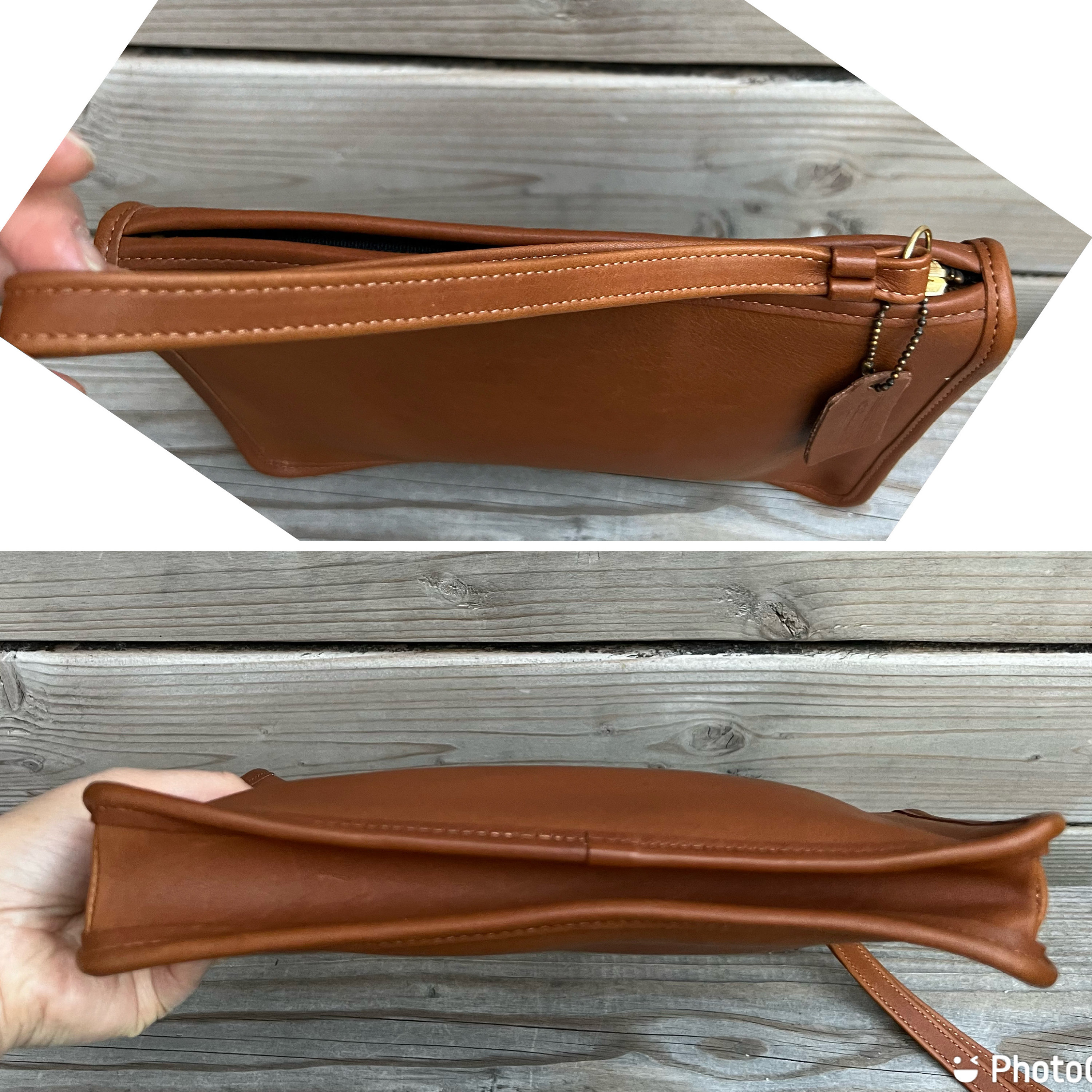New 80s Vintage Coach Zip Top Carry All Leather Clutch 9972