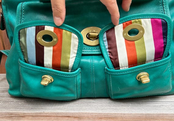Coach Peyton Satchel Handbag Pearlized Green Leather Legacy