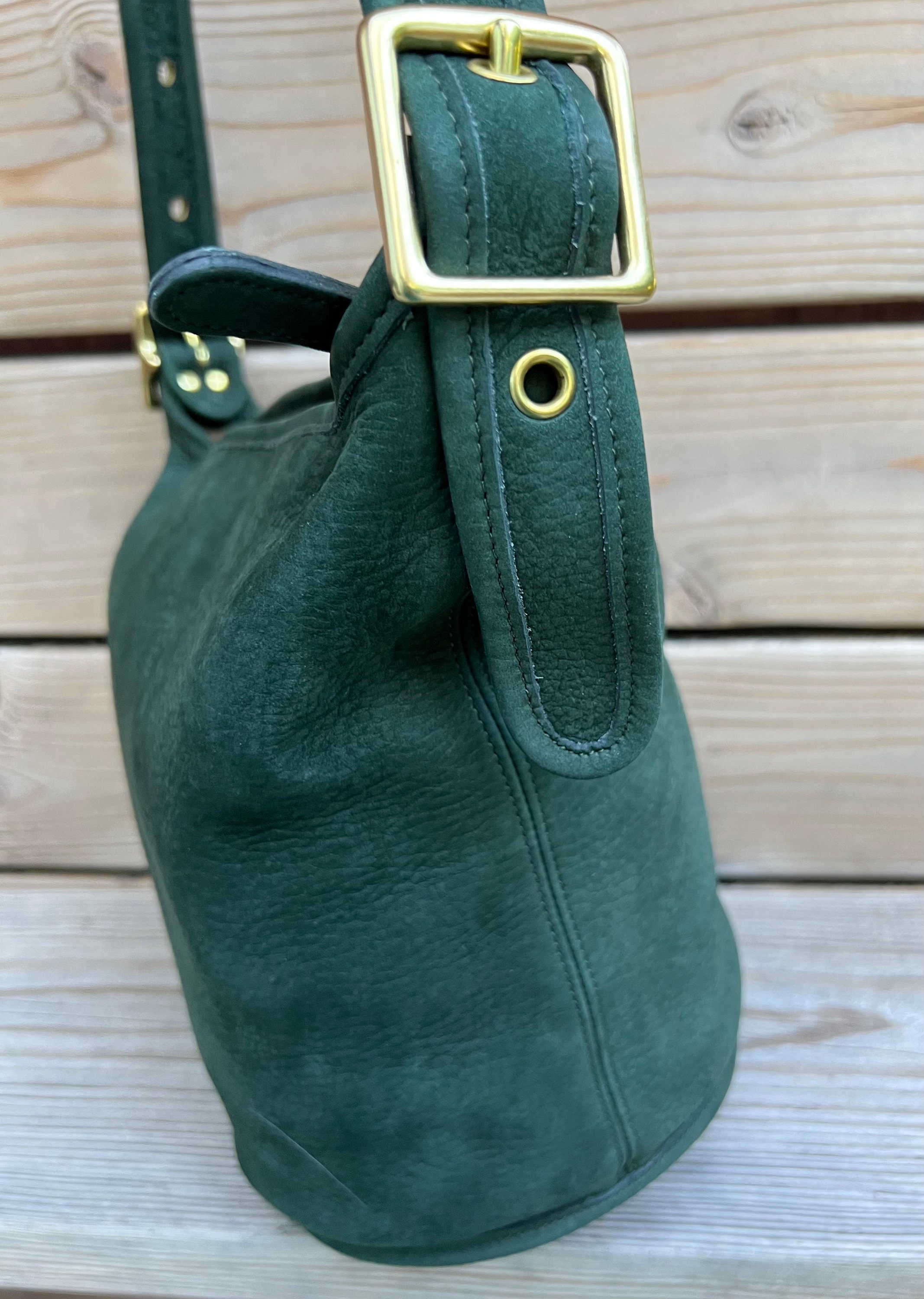 バッグ Coach Helen's Legacy Green Nubuc Duffel Large, Nubuck Vintage Coach Helen's Legacy Bucket Duffle Shoulder