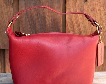 vintage coach bella court bag 9957 red 赤 Vintage Coach 9957 Bella Court RED Leather Shoulder Bag EXC COND