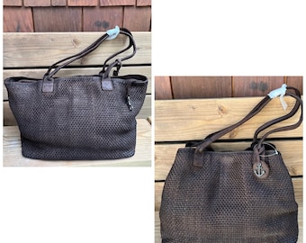 New, woven leather 2 way shoulder tote bag