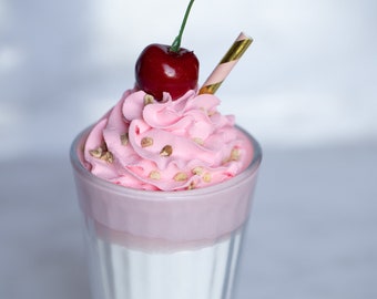 Faux Milk Shake | Fake whipped topping glass | glass with fake whip | kitchen decor | centerpiece decor