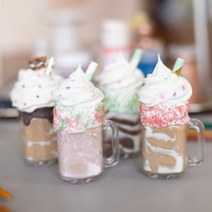 Fake Mini Milk Shakes , Photo Prop, Kitchen Spring Decor , Faux Sweets , Fake Bakes , Spring Decor