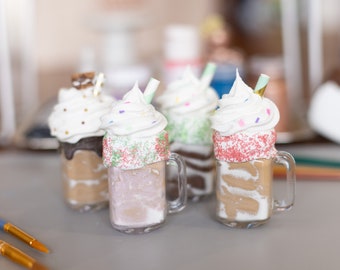 Fake Mini Milk Shakes , Photo Prop, Kitchen Spring Decor , Faux Sweets , Fake Bakes , Spring Decor