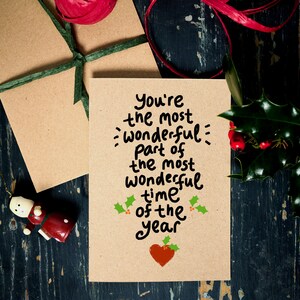 Tarjeta de Navidad divertida / Eres la parte más maravillosa de la parte más maravillosa del año / Tarjeta de Navidad romántica / tarjeta ecológica