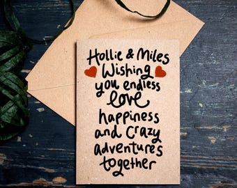 Personalised Wedding card / Wishing You Endless Love, Happiness and Crazy Adventures Together /  Congratulations  / eco card