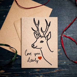 Grappige kerstkaart / Love you Deerly / plasticvrije ecokaart