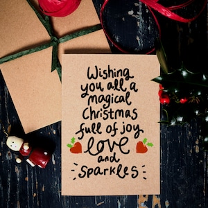 Grappige kerstkaart / Ik wens jullie allemaal een magische kerst vol vreugde, liefde en glitters / Oprechte kerstkaart / ecokaart