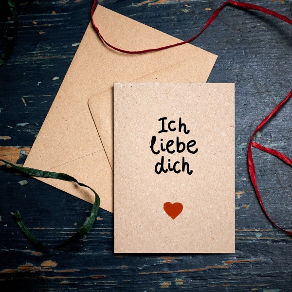 Valentine's card / Ich Liebe Dich /  I love you in German card / Couple card / for him / for her / eco card