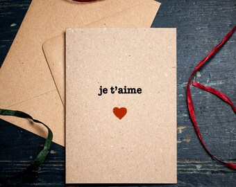 Anniversary card / Je t&#39;aime /  I love you card / Valentine&#39;s card / for him / for her / eco card