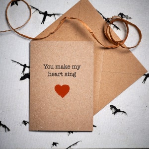 Bedankkaart / You Make my Heart Sing / Valentijnskaart / jubileumkaart / vriendschapskaart / plasticvrije kaart