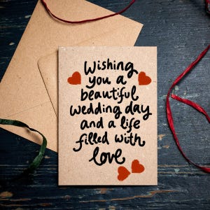 Carte de mariage / Je vous souhaite un beau jour de mariage et une vie remplie d'amour / Félicitations / Carte écologique