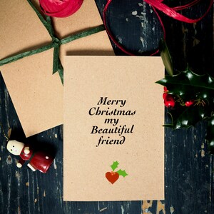 Carte de Noël / Joyeux Noël ma belle Amie / Carte de Noël romantique / carte éco