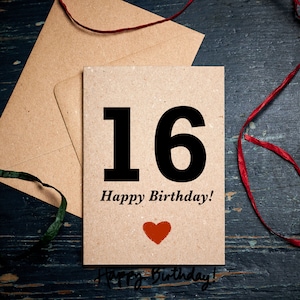 Carte du 16e anniversaire / anniversaire spécial / Carte pour le 16e / Carte du seizième anniversaire / cartes écologiques